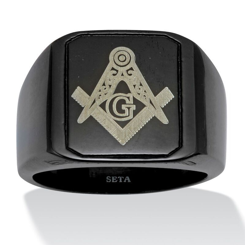 パームビーチジュエリー レディース アクセサリー リング Tシャツ PalmBeach Jewelry Mens Black Stainlessteel Masonic Ring Black ブラック