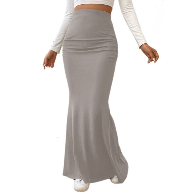 イエスファッション レディース ボトムスカート ギャザー Yesfashion Womens High Waisted Fishtail Ruched Long Skirt Gray グレー