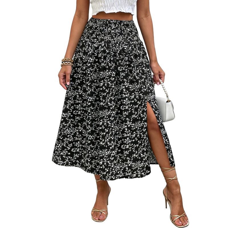 エリートスピリット レディース ボトムスカート A ライン ハイウエスト フラワー柄 プリント ミディ フラワー EliteSpirit Womens Floral Print High Waist