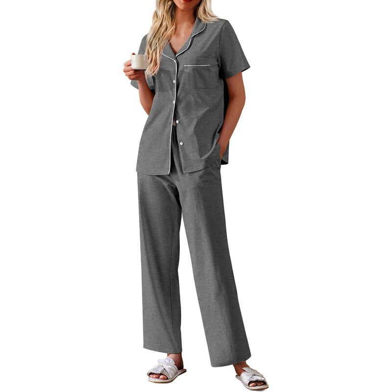 エコアー レディース アンダーウェア ナイトウェア ボタンダウン コットン ダウン Ekouaer Womens Cotton Pajamaset Short Sleeve Button Down P