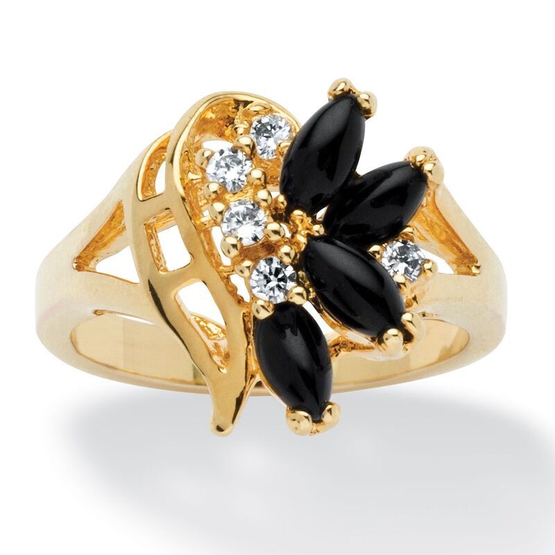 パームビーチジュエリー レディース アクセサリー リング PalmBeach Jewelry MarquiseShaped Onyx and Crystal Swirl RingPlated Blac