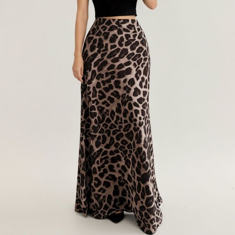 アンナカシ レディース ボトムスカート プリント マキシ AnnaKaci Womens Leopard Print Maxi Skirt with Soft Draping Silhouette a