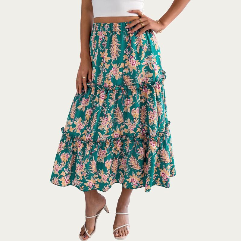 アンナカシ レディース ボトムスカート ティアード フラワー柄 プリント フリル ミニ フラワー AnnaKaci Women s Floral Printiered Skirt with Ruffl