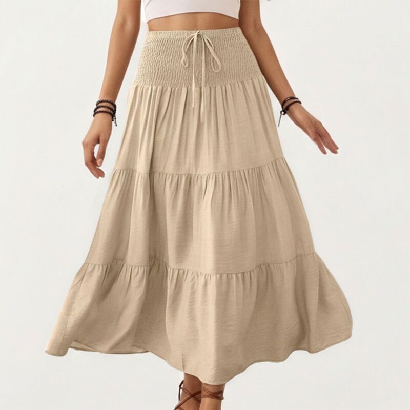 アンナカシ レディース ボトムスカート ティアード ミディ シャーリング AnnaKaci Smocked Waistiered Midi Skirt with Drawstring Detail a