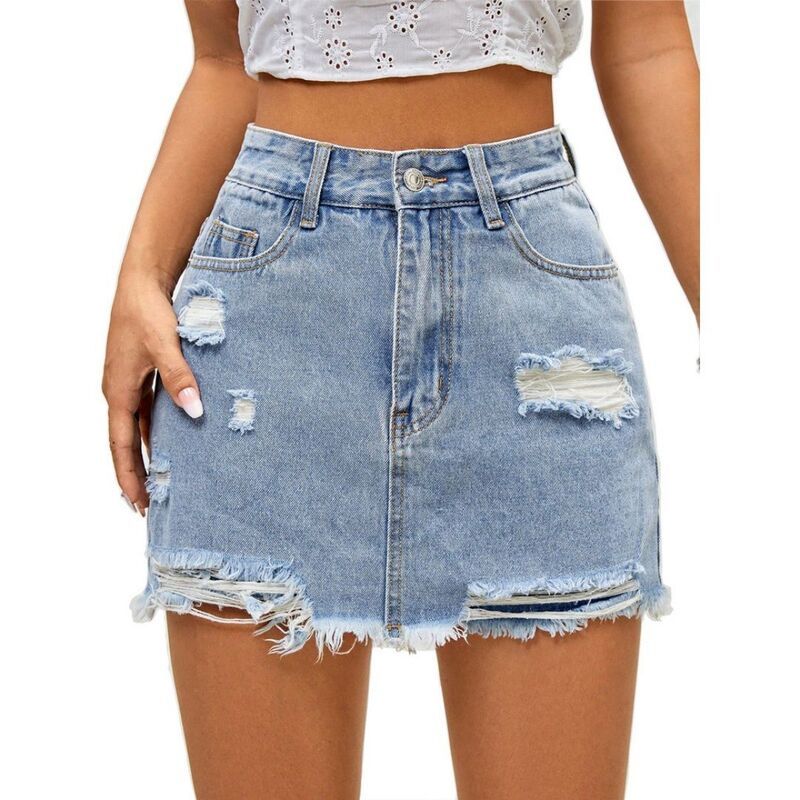 エリートチョイス レディース ボトムスカート A ライン デニム Elitechoice Women A Line Rippedenim Skort Raw Hem Jean Skort Skirts