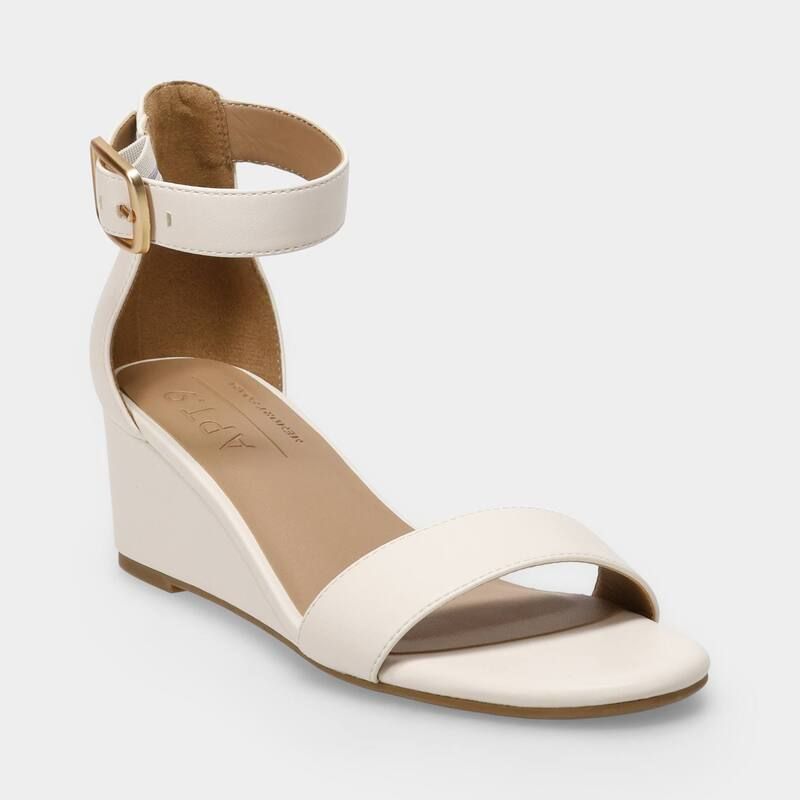 アプトナイン レディース シューズ パンプス サンダル アンクル Apt 9 Womens Wedge Ankle Strap Sandals White ホワイト