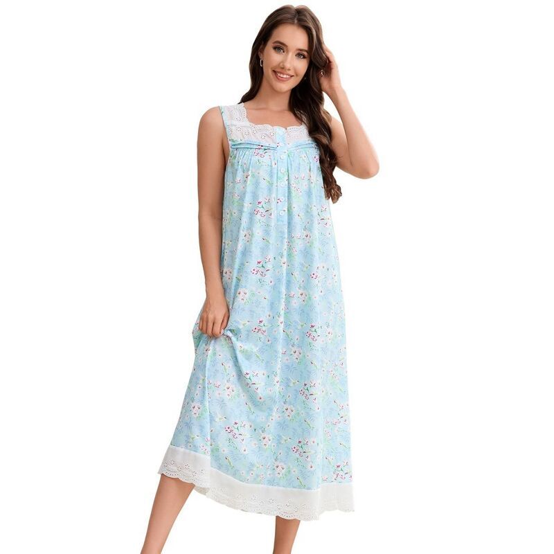 ボディサイズ レディース アンダーウェア ナイトウェア プリント レース BODDYSIZE Womens Printed Square Neck Lace Nightgown Soft Long C