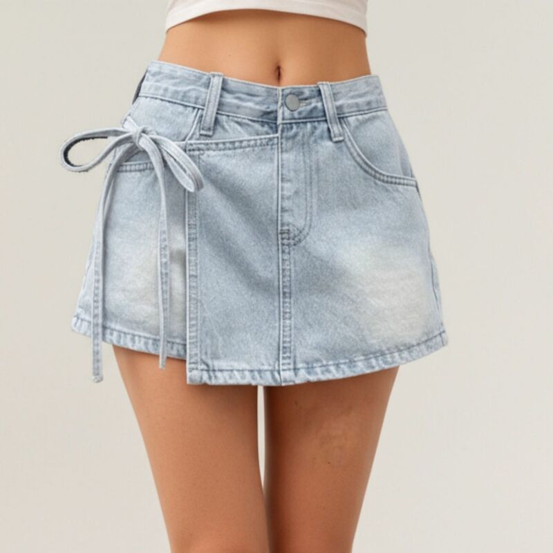 アンナカシ レディース ボトムスカート ミニ デニム AnnaKaci Women s Denimini Skirt with Front Seam Detailing Adjustable Side