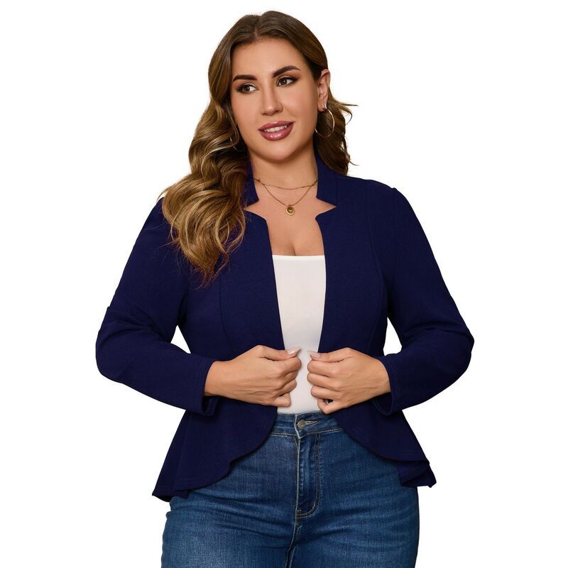 イエスファッション レディース アウター ジャケット・ブルゾン プラスサイズ フリル カーディガン ブレザー Yesfashion Women Plusize Casual Blazer Open F