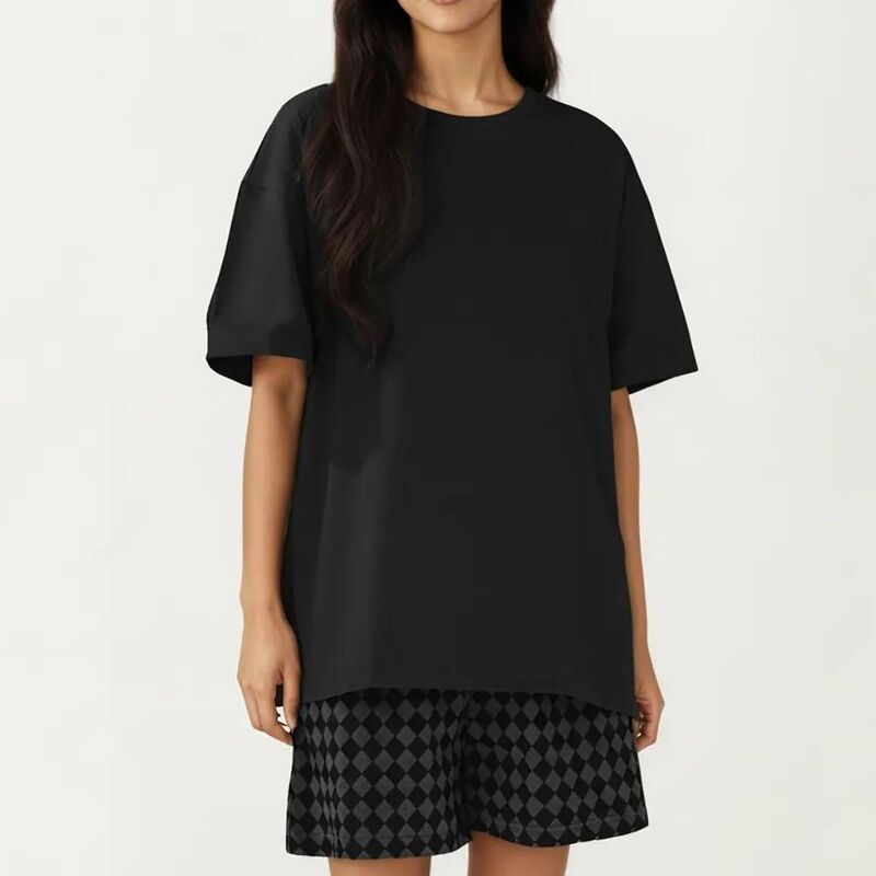 アンナカシ レディース アンダーウェア ナイトウェア リラックスフィット クルーネック プリント ショートパンツ AnnaKaci 2Piece Set Oversized Short Sleeve