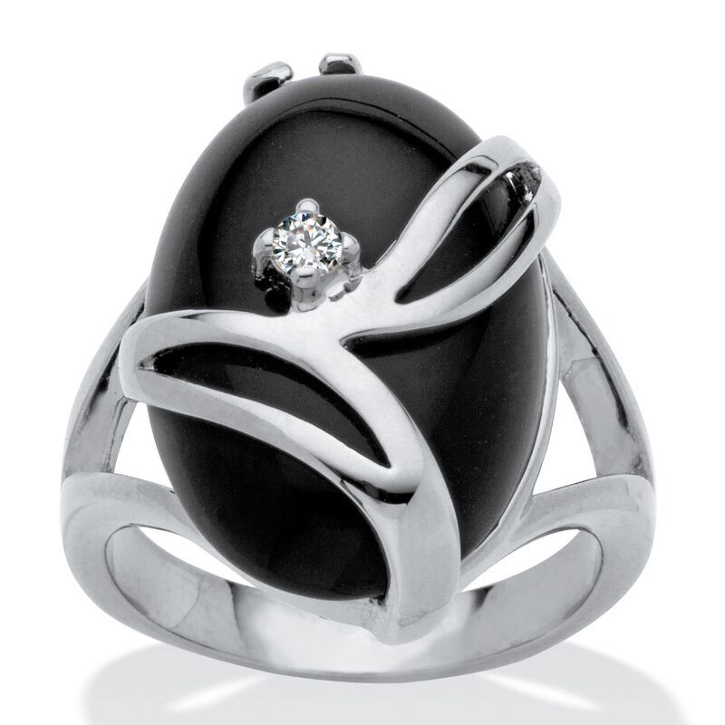 パームビーチジュエリー レディース アクセサリー リング PalmBeach Jewelry OvalShaped Onyx Crystal Accent Cocktail Ring in Plati