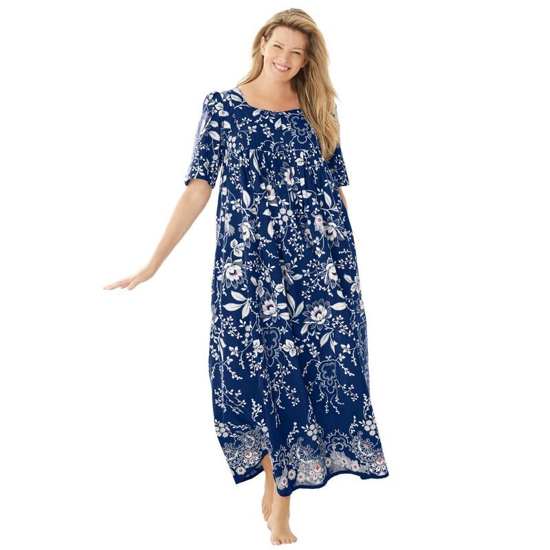 オンリーネセシティーズ レディース アンダーウェア ナイトウェア プラスサイズ Only Necessities Plusize Bib Front Lounger Evening Blue Vine