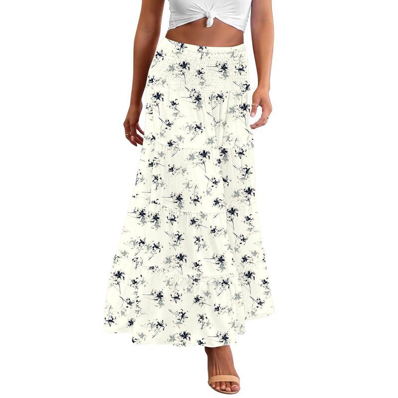 ジーグー レディース ボトムスカート A ライン ハイウエスト フリル マキシ Zeagoo Womens Elastic High Waist A Line Layeruffle Swing Cas