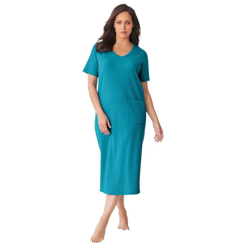 オンリーネセシティーズ レディース アンダーウェア ナイトウェア プラスサイズ リブ シャツ Only Necessities Plusize Ribbed Sleepshirt Dark Turq