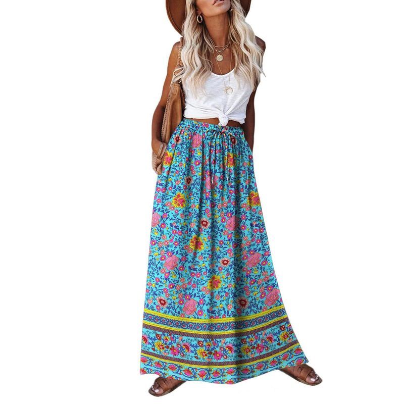 ジーグー レディース ボトムスカート A ライン ハイウエスト フラワー柄 プリーツ ミディ フラワー Zeagoo Womens Pleated A Line Midi Boho Skirts Fl