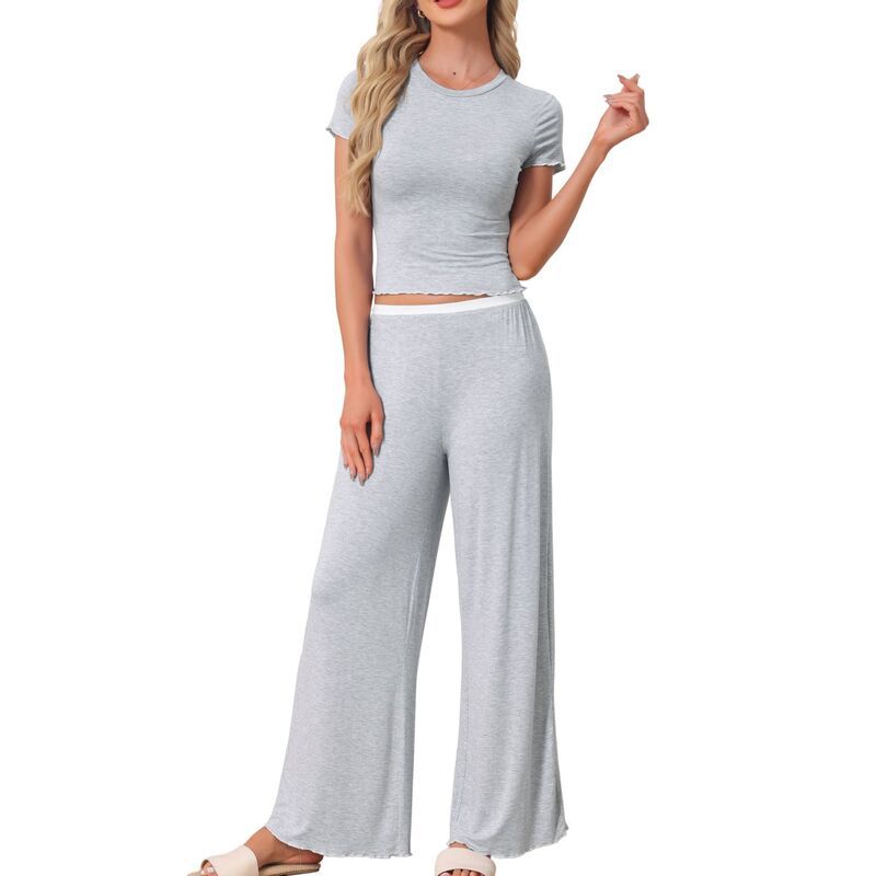 インスパイア シック レディース アンダーウェア ナイトウェア フリル パンツ INSPIRE CHIC Womens Pajama Sets Ruffled Short Sleeve and Lon