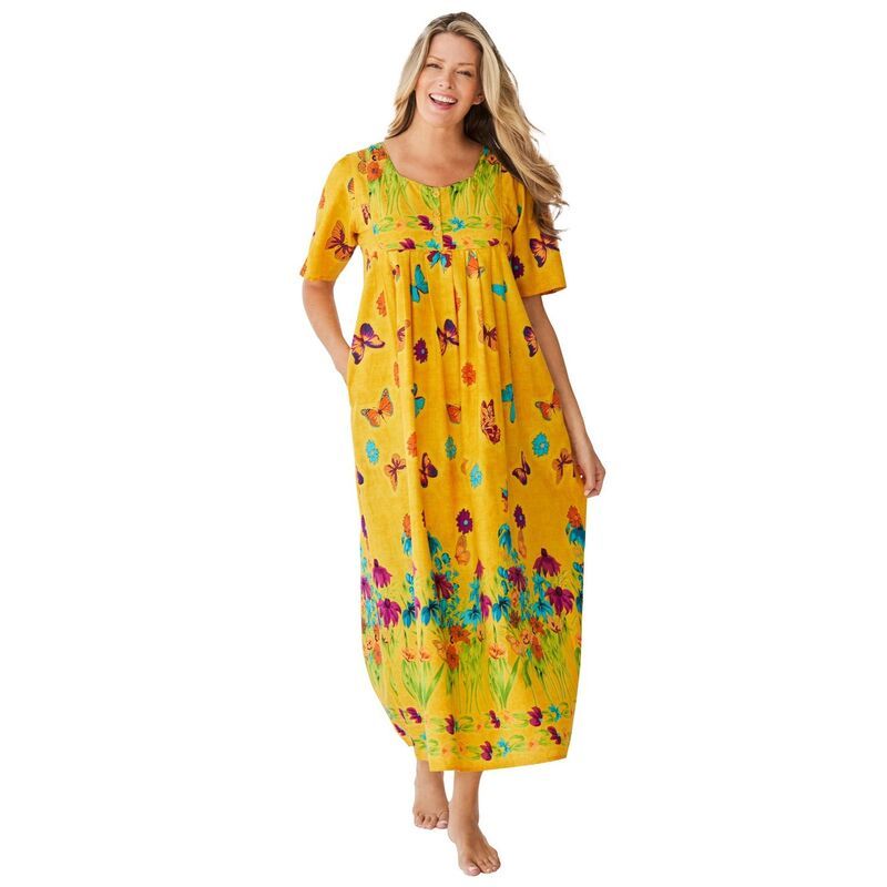 オンリーネセシティーズ レディース アンダーウェア ナイトウェア プラスサイズ Only Necessities Plusize Bib Front Lounger Yellow Butterfly