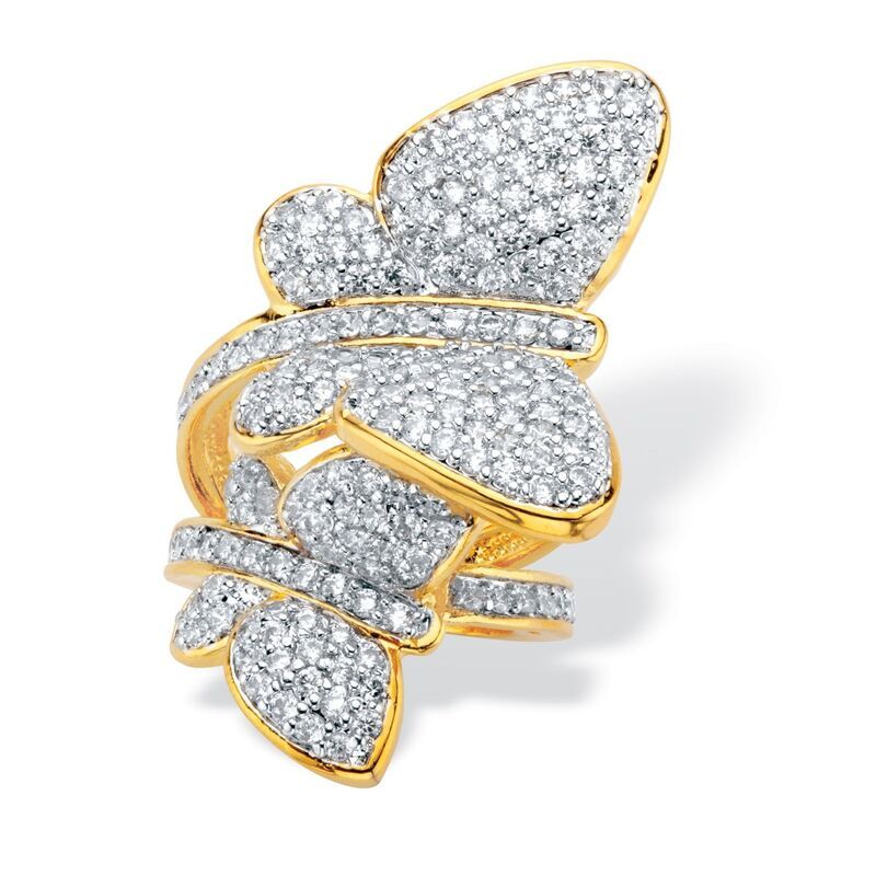 パームビーチジュエリー レディース アクセサリー リング PalmBeach Jewelry 360 Cttw Round Cubic Zirconia GoldPlated Butterfly Wr