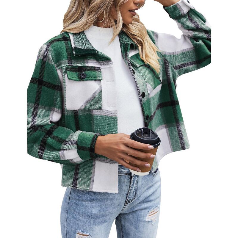 ジーグー レディース アウター ジャケット・ブルゾン ボタンダウン コート ダウン クロップド Zeagoo Shacket Women Cropped Flannel Plaid Button Do
