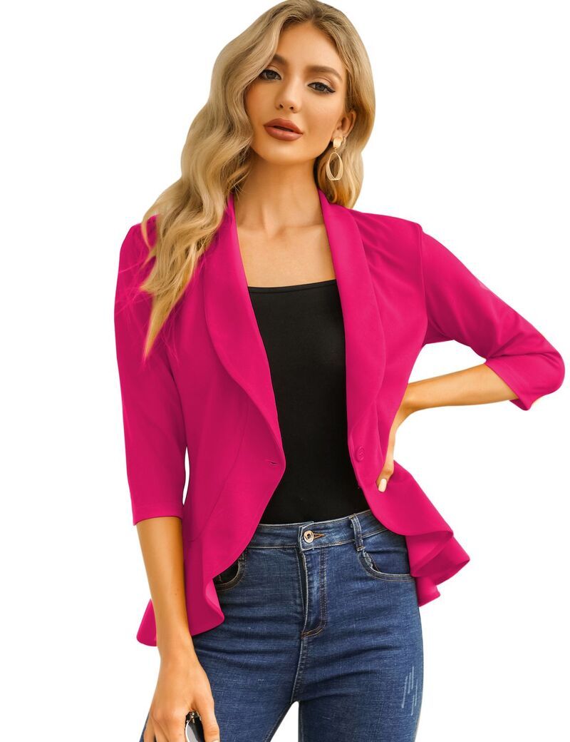 ファンジュライ レディース アウター ジャケット・ブルゾン フリル ブレザー FUNJULY Womens Casual Blazer 34 Sleeve Open Front Ruffle Work