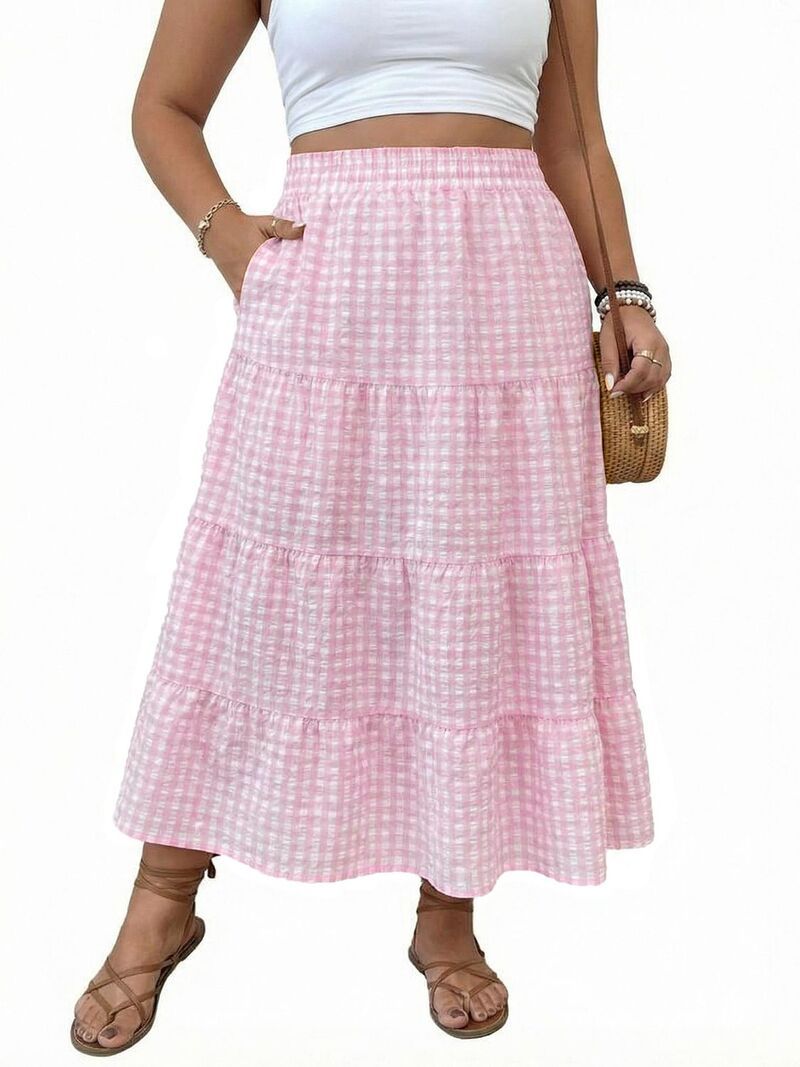 ファンジュライ レディース ボトムスカート プラスサイズ ミディ コットン FUNJULY Plusize Skirt for Women Elastic Midi Skirt Cotton Skir
