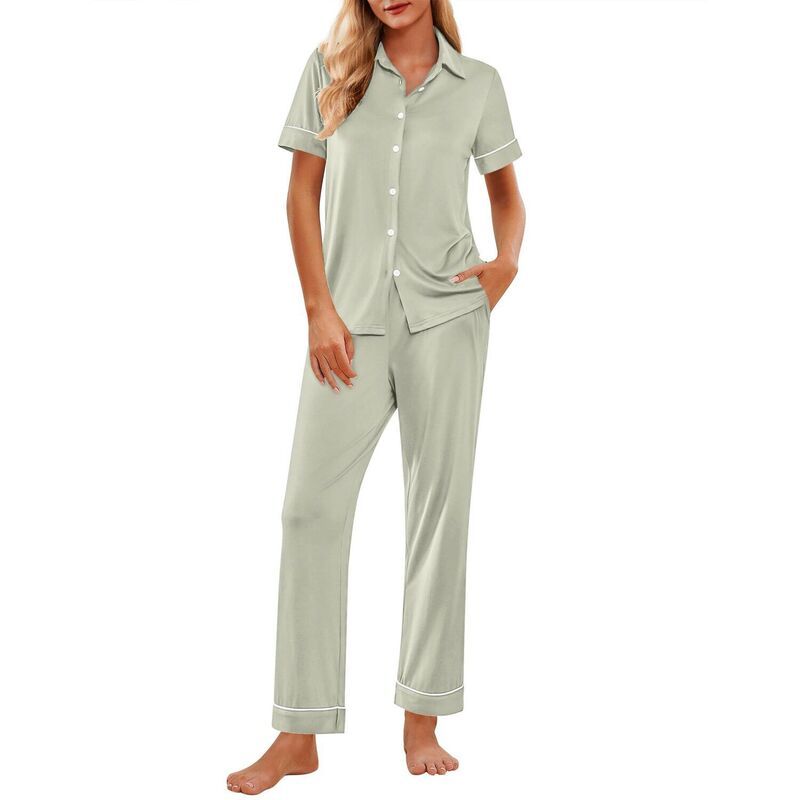 エコアー レディース アンダーウェア ナイトウェア ボタンダウン Ekouaer Stripe Pajamaset for Women Button Down Short Sleeve Pjset S