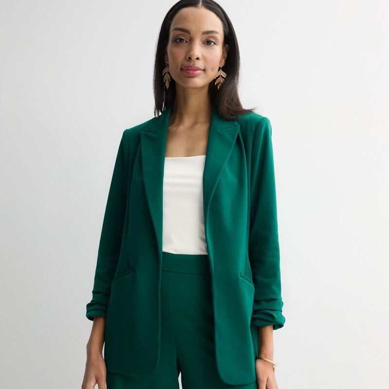 ナインウェスト レディース アウター ジャケット・ブルゾン ブレザー ニット Womens Nine West Knit OpenFront Blazer Shady Moss
