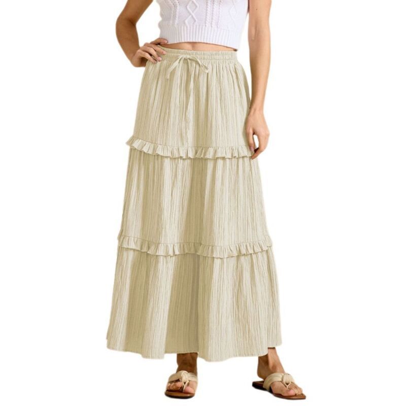 エリートスピリット レディース ボトムスカート ティアード A ライン マキシ EliteSpirit Women Casual High Waisted Skirt Elegant Smock La
