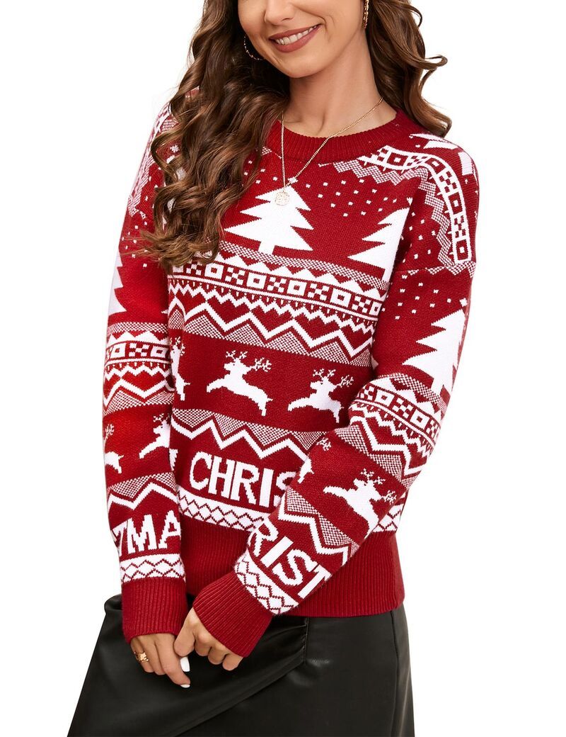 クリアフラワー レディース アウター ニット・セーター クルーネック ドロップショルダー ClearFlower Womens Christmas Crew Neck Sweater Drop Sho
