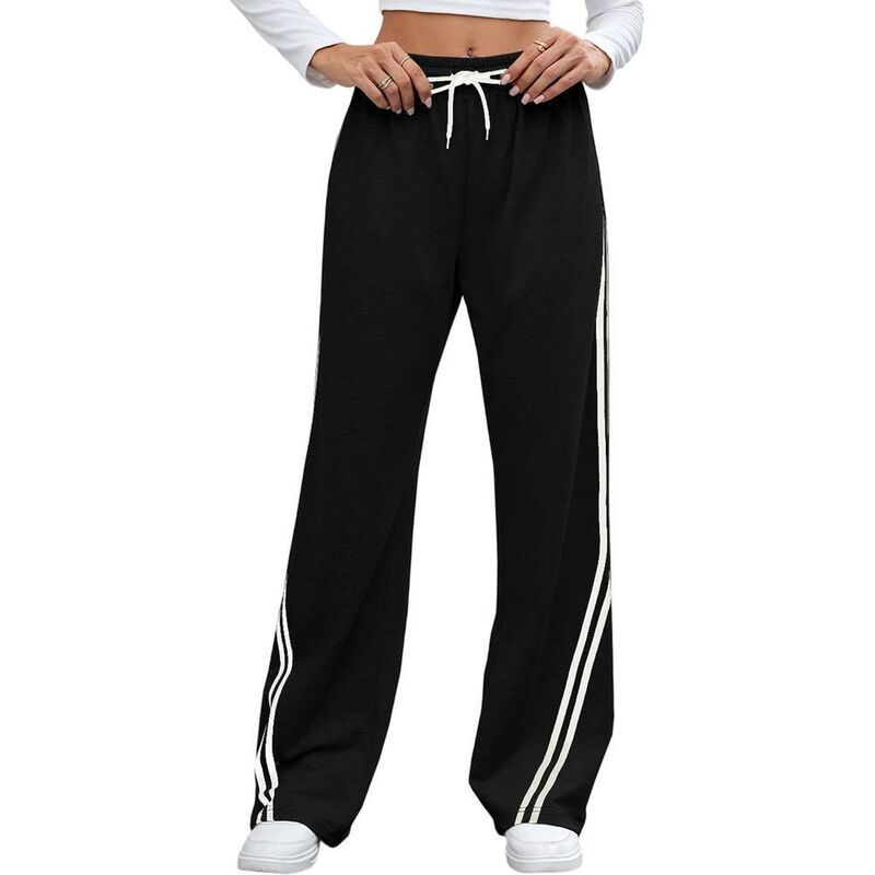 クリアラブ レディース ボトムス カジュアルパンツ ワイドレッグ Clearlove Womens Wide Leg Pants Drawstring High Rise Side Striped S