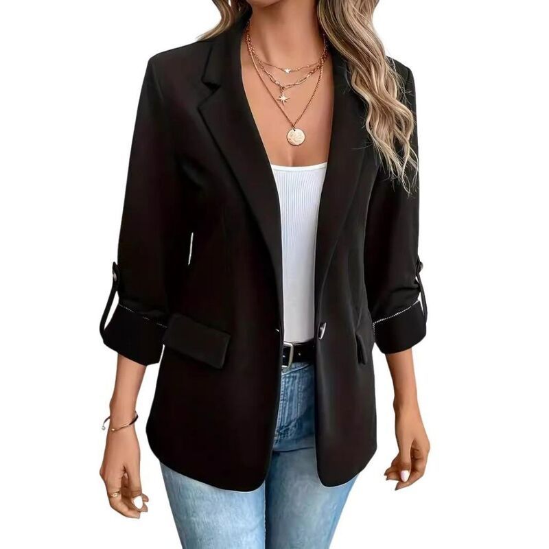 イエスファッション レディース アウター ジャケット・ブルゾン ブレザー Yesfashion Womens 34Sleeve Casual Blazer Notch Lapel RollTab Sl