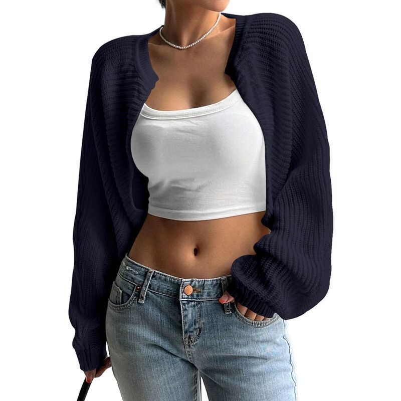 イエスファッション レディース アウター ニット・セーター ドロップショルダー カーディガン Yesfashion Womens Long Sleeve Open Front Knitted Crop