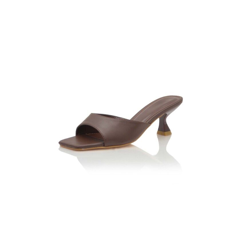 FC デザイン レディース シューズ パンプス サンダル ミニ ヒール FC Design Minimalist OpenToe Mule Sandal with Kitten Heel Brown