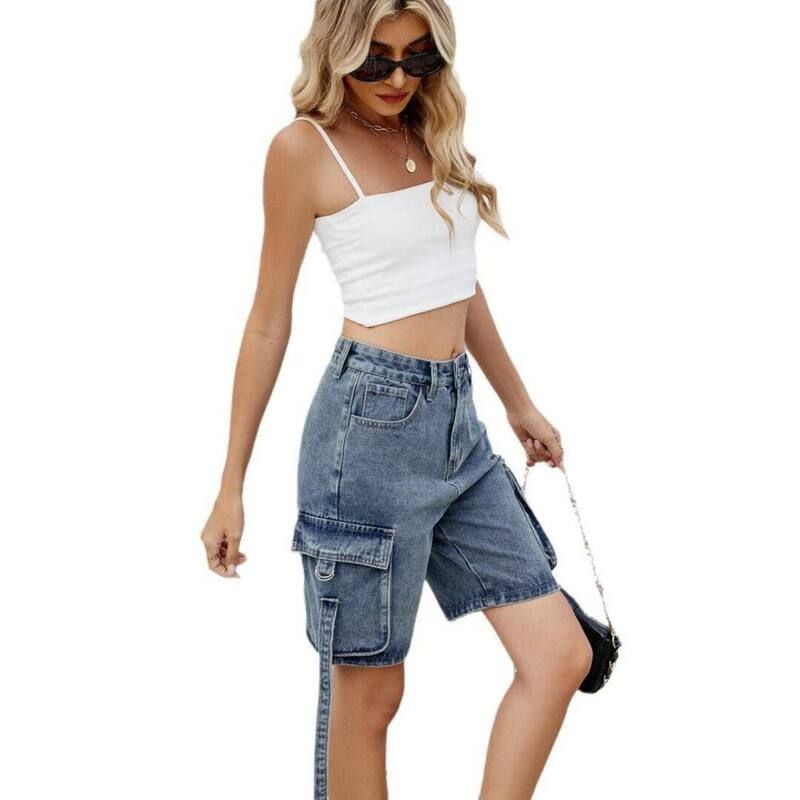 イエスファッション レディース ボトムス ハーフパンツ・ショーツ ワイドレッグ ひざ丈 ショートパンツ デニム Yesfashion Womens Baggy Denim Shorts with Mu