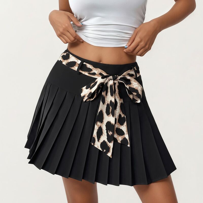アンナカシ レディース ボトムスカート プリーツ プリント AnnaKaci Women s Pleated Skirt with Leopard Print Waistie and Smooth S