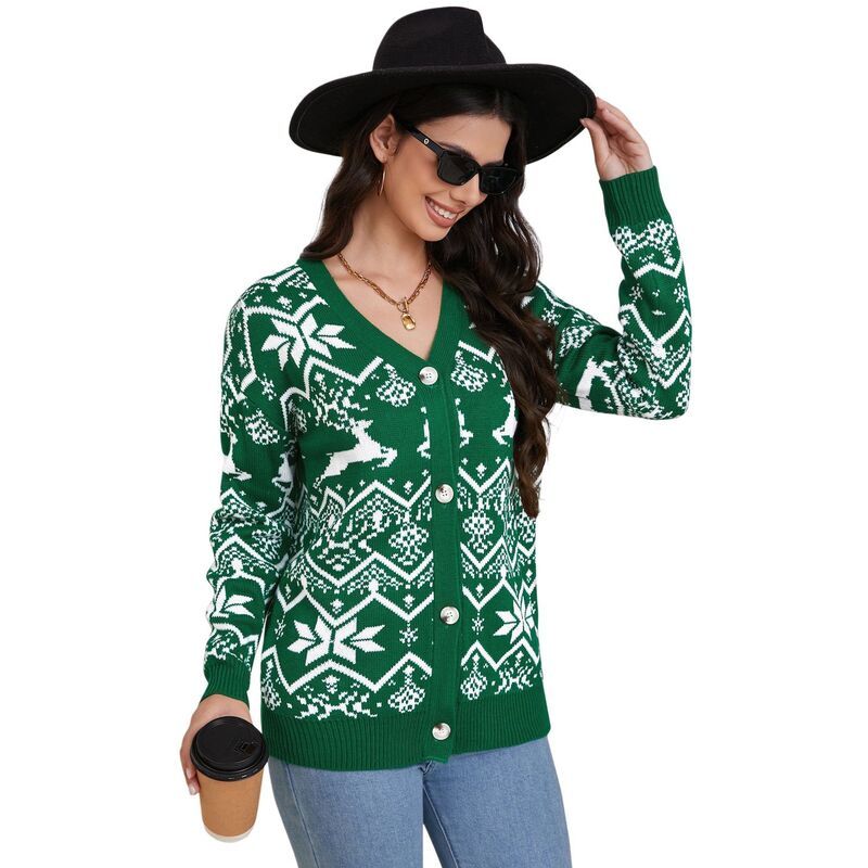 クリアフラワー レディース アウター ニット・セーター カーディガン ClearFlower Womensnowflake Reindeer Christmas Cardigan Soft Comfo