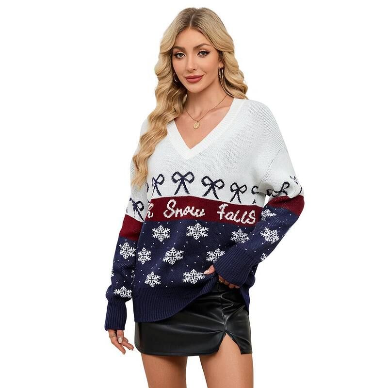 コジョイン レディース アウター ニット・セーター Kojooin Womens Christmas Pullover Sweater Snowflake Color Blocknitop Blue