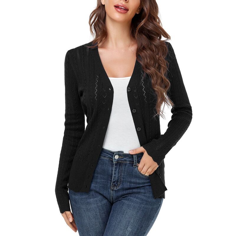 クリアフラワー レディース アウター ニット・セーター カーディガン ClearFlower Womens Button Front Knit Cardigan Cable Knit Hollow O