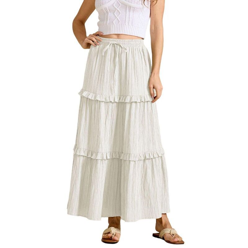 クリアフラワー レディース ボトムスカート フリル裾 A ライン ハイウエスト フリル ClearFlower Womens Drawstring Tie Waist High Waist A Lin