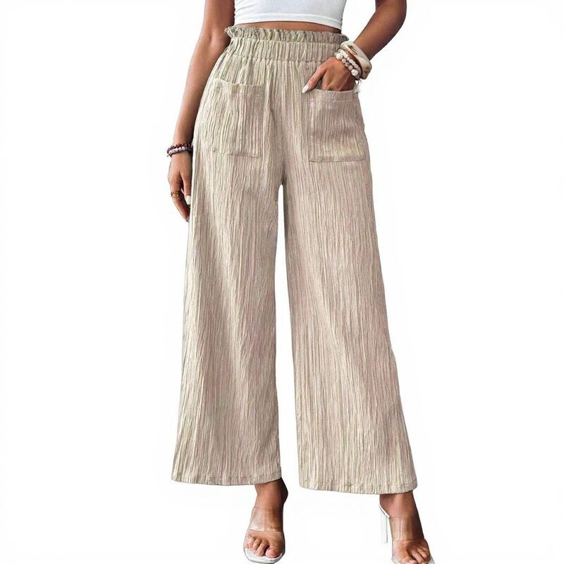 コジョイン レディース ボトムス カジュアルパンツ ワイドレッグ Kojooin Women Wide Leg Pants High Casual Trousers with Pockets Apri