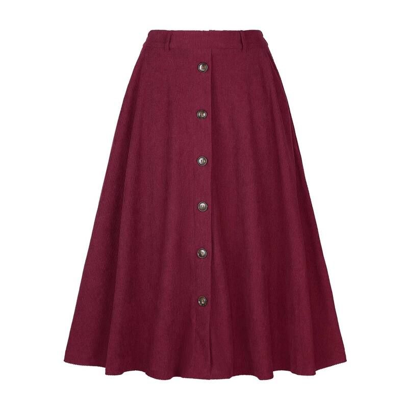 インスパイア シック レディース ボトムスカート コーデュロイ A ライン ハイウエスト ミディ INSPIRE CHIC High Waist Corduroy Skirt for Womens B
