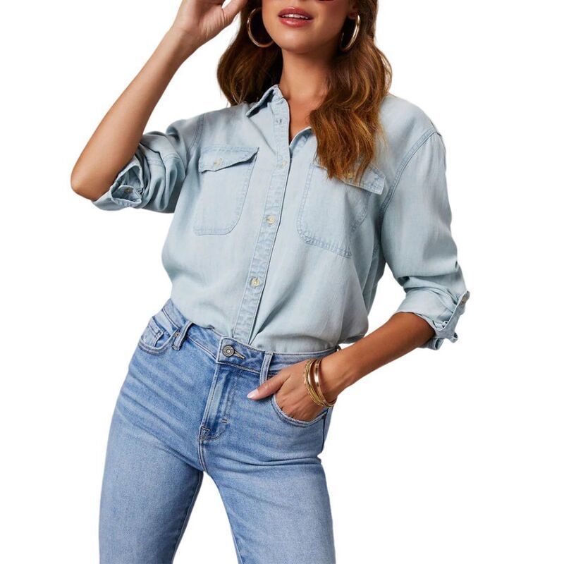 イエスファッション レディース アウター ジャケット・ブルゾン Vネック ボタンダウン シャツ ダウン デニム ブラウス Yesfashion Womens Casual Button Down De