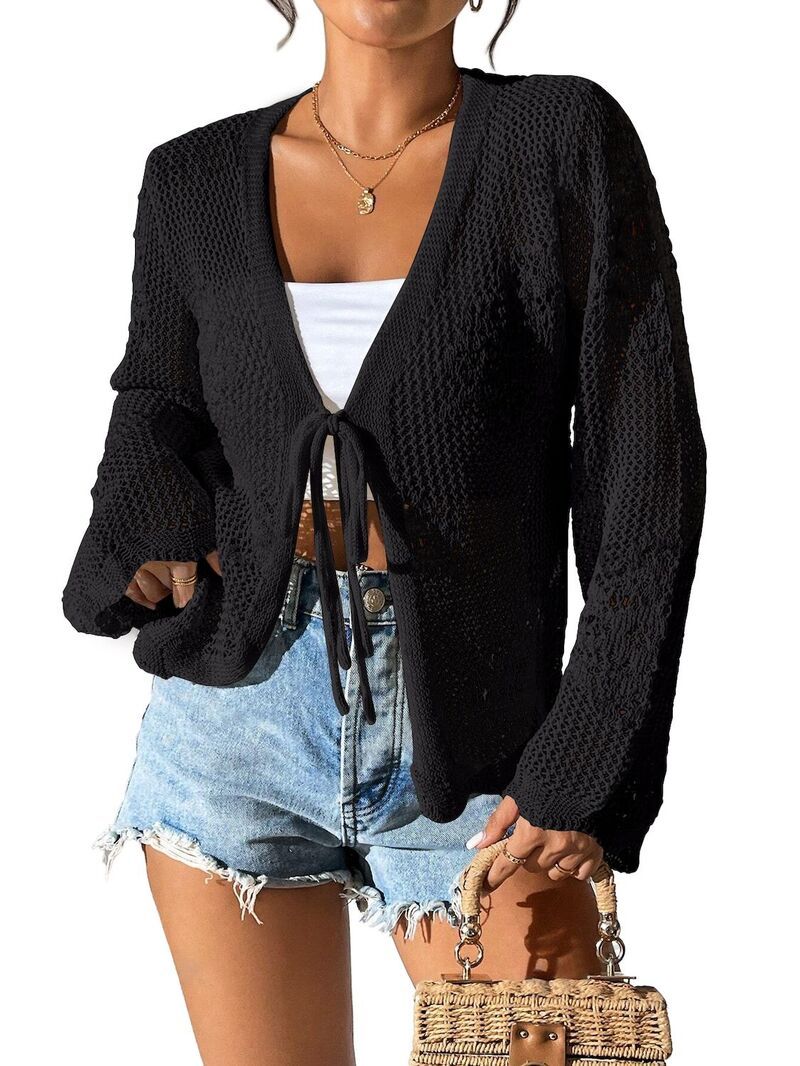 マキシスマーチ レディース アウター ニット・セーター カーディガン Maxxis Merch Womens Tie Front Cardigan Lightweight Crochet Shrug