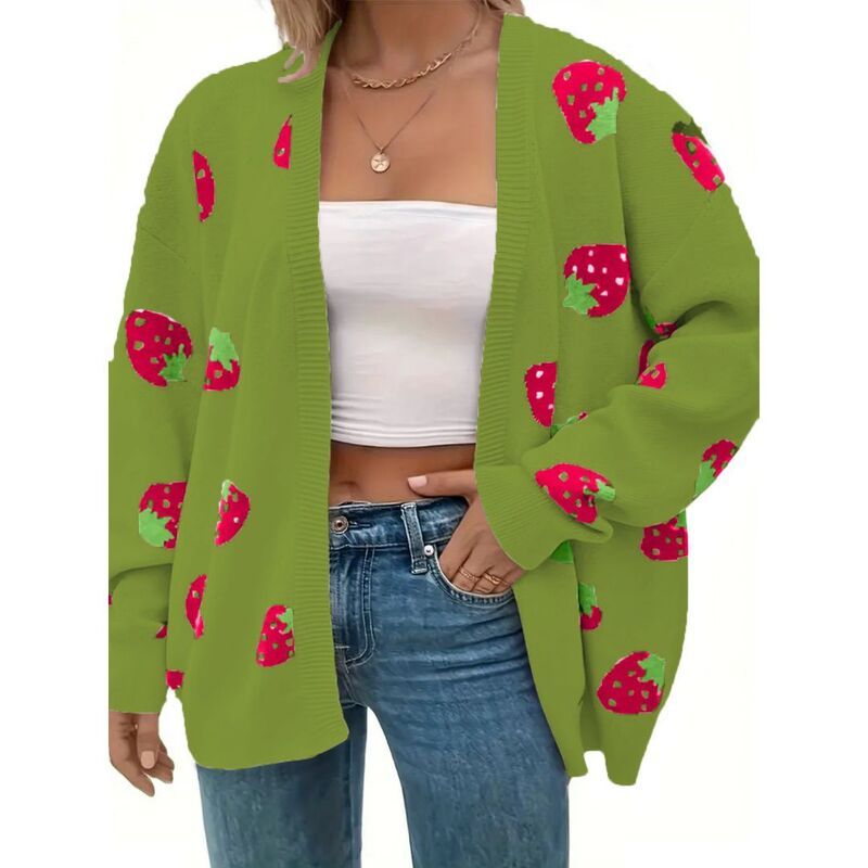 イエスファッション レディース アウター ニット・セーター フラワー柄 プラスサイズ プリント カーディガン フラワー Yesfashion Womens Plusize Strawberry Flo