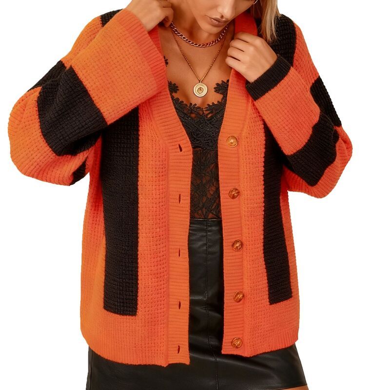 クリアフラワー レディース アウター ニット・セーター カーディガン ClearFlower Womenstriped Cardigan Color Block Long Sleeve Button 11,866円
