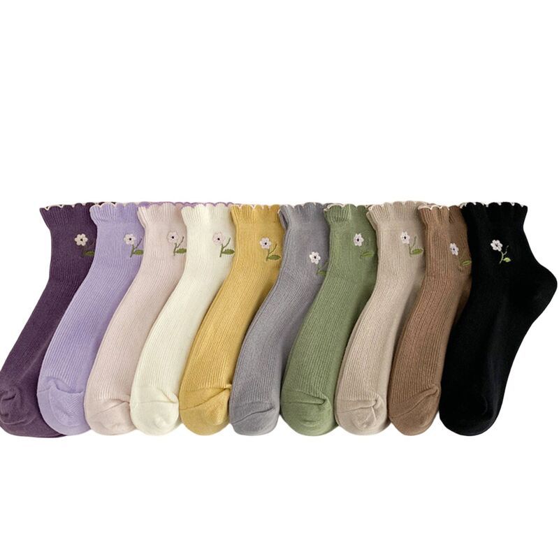 アンナカシ レディース アンダーウェア 靴下 フラワー柄 リブ ニット フラワー AnnaKaci Womens 10Pairibbed Crew Sockset with Floral Embroi