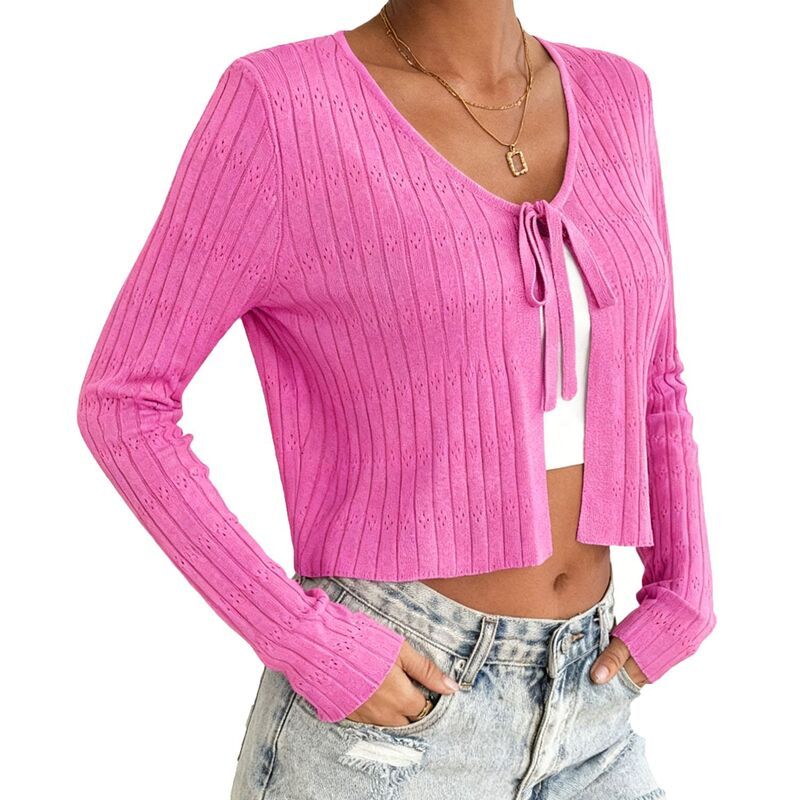 クリアフラワー レディース アウター ニット・セーター カーディガン ClearFlower Womenshort Long Sleeve TieFront Casual CoverUp Knit C