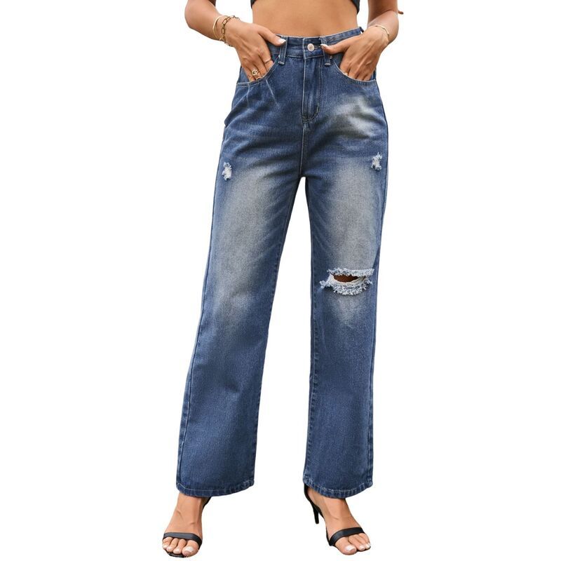 コジョイン レディース ボトムス デニムパンツ ワイドレッグ ハイウエスト ジーンズ Kojooin Womens Ripped Jeans High Waist Baggy Wide Leg Dis