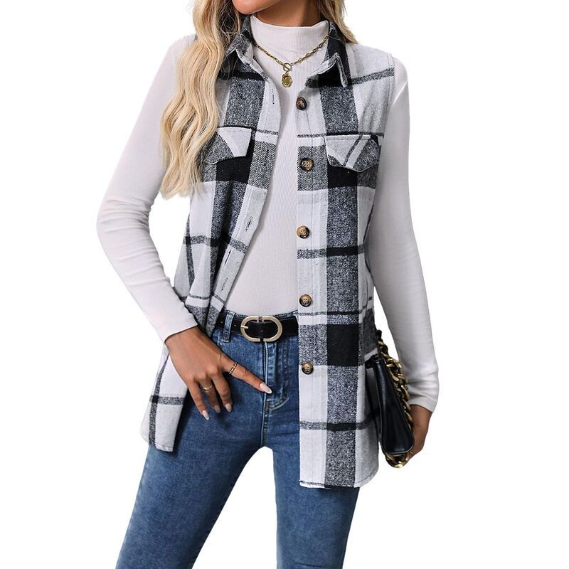 クリアフラワー レディース アウター ジャケット・ブルゾン ボタンダウン ベスト ノースリーブ ダウン ClearFlower Womens Plaid Sleeveless Casual Colla