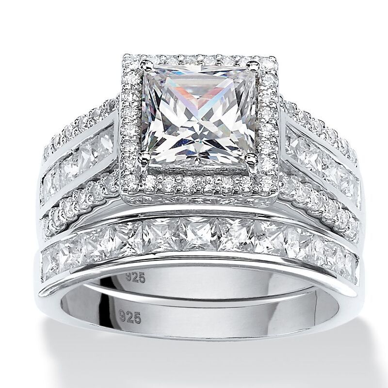 パームビーチジュエリー レディース アクセサリー リング PalmBeach Jewelry 331 TCW Cubic Zirconia 2Piece Platinumplated Silver H